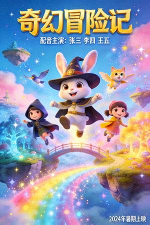 动画电影海报 - 卡通角色与奇幻世界，主演为动画配音演员